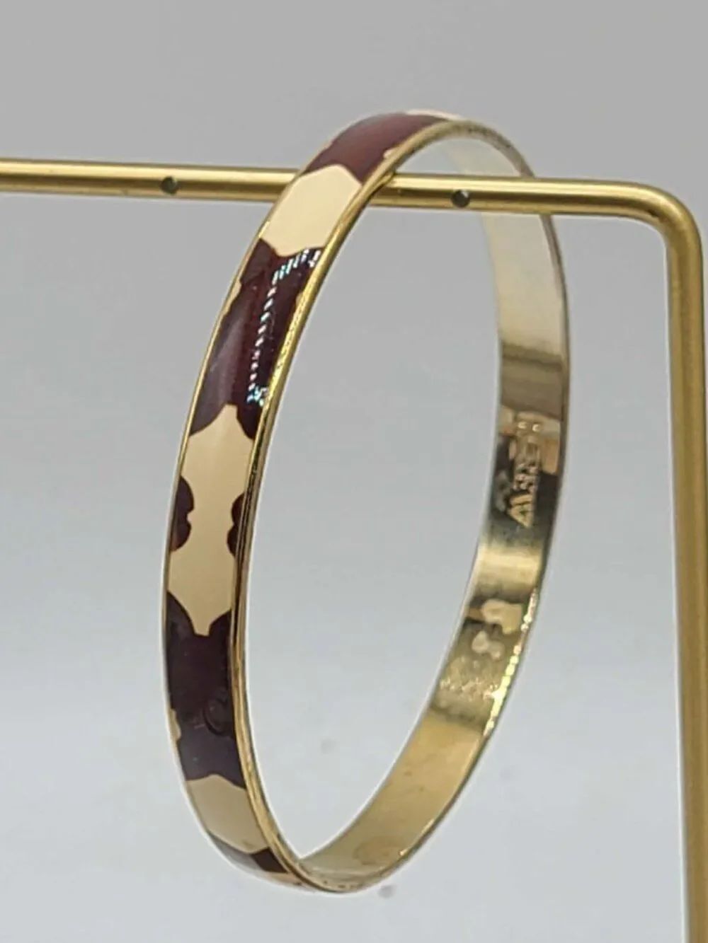 J Crew Chocolate Brown Off White Enamel Gold Tone Bangle